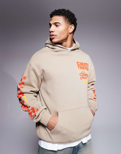 Racing Back Print 320Gsm Hoodie
