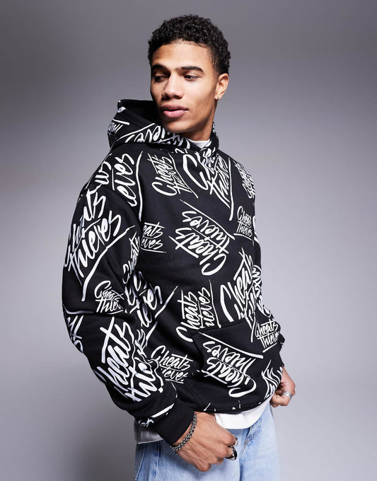 All-Over Logo Print 320Gsm Hoodie