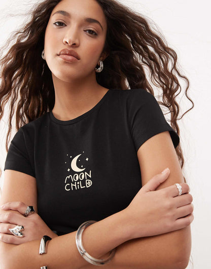 Baby Tee With Moon Child Graphic