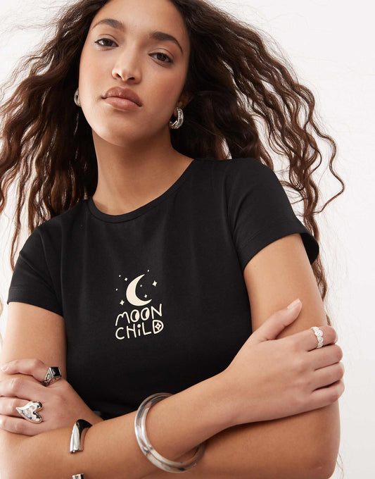 Baby Tee With Moon Child Graphic