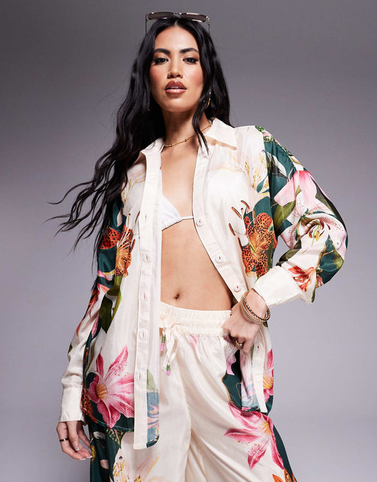 Botanical Print Beach Shirt Co-Ord