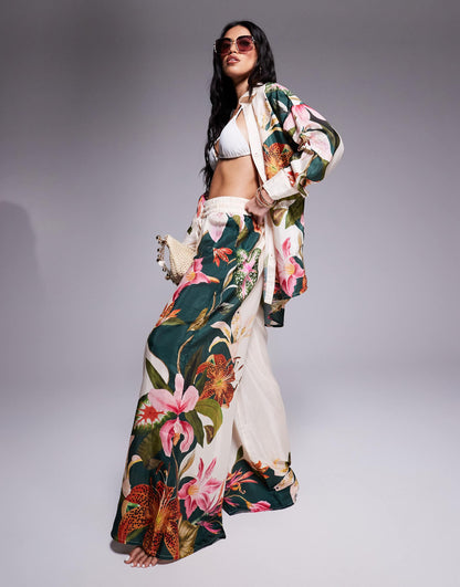 Botanical Print Wide Leg Trouser Co-Ord
