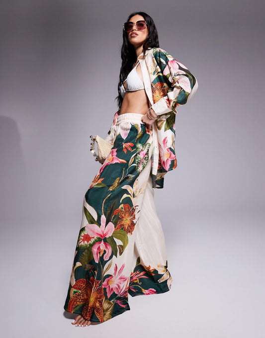 Botanical Print Wide Leg Trouser Co-Ord
