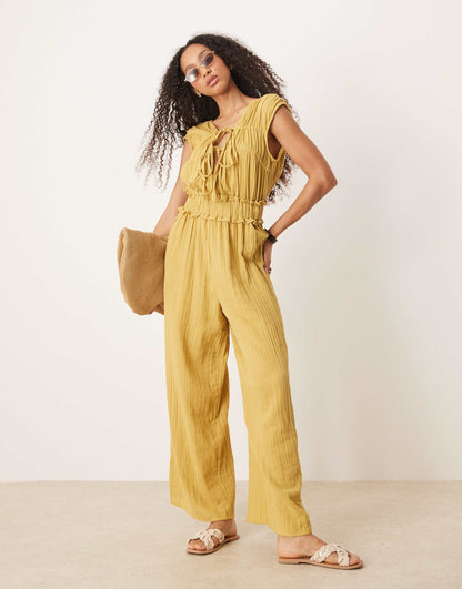 Double Cloth Gathered Bust Jumpsuit