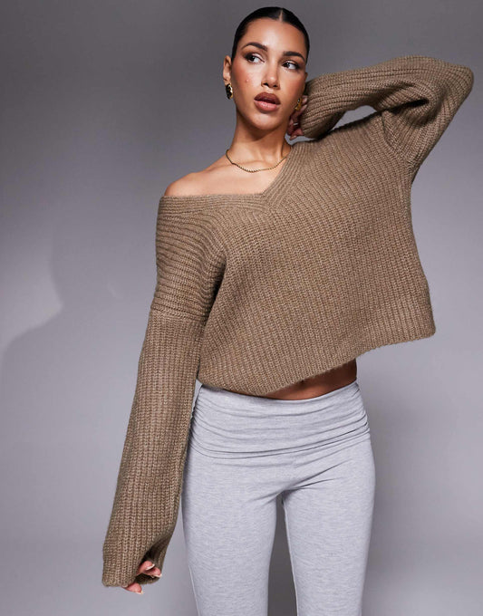 Oversized Knitted V-Neck Jumper