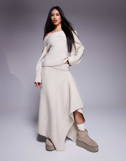 Knitted Asymmetric Maxi Skirt Co Ord