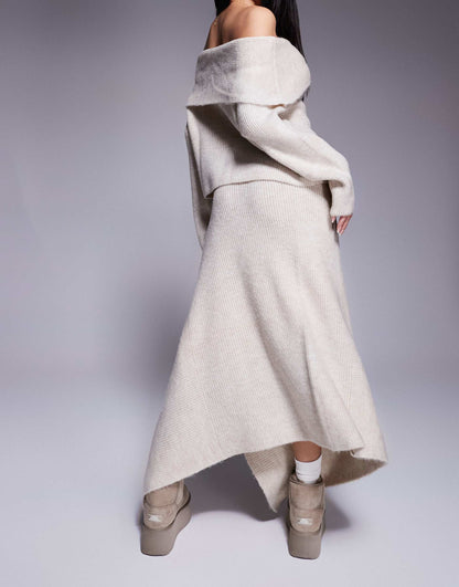 Knitted Asymmetric Maxi Skirt Co Ord