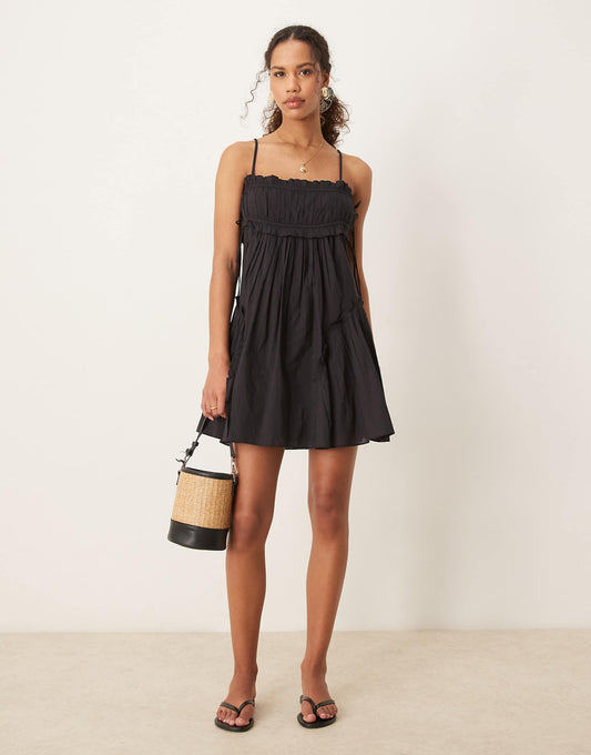 Babydoll Mini Dress With Ruffle Hem