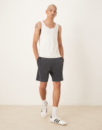 Oversized Ribbed Velour Short