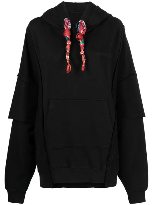 Towelling-Finish Panelled Cotton Hoodie