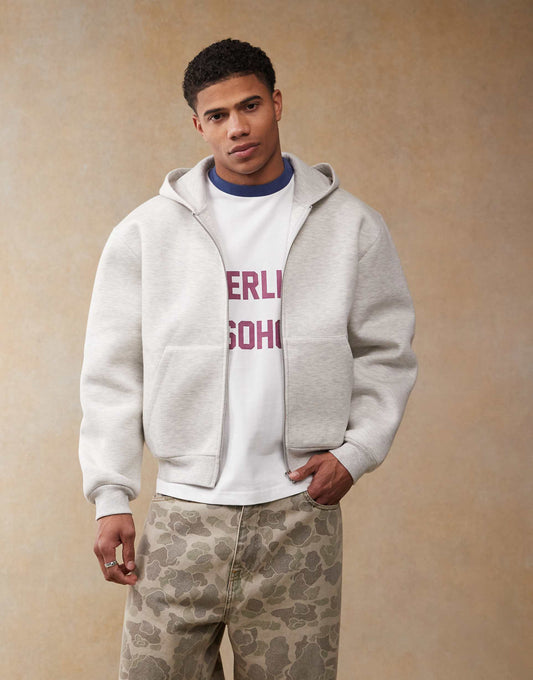 Oversized Boxy Heavyweight Scuba Zip Through Hoodie