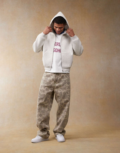 Oversized Boxy Heavyweight Scuba Zip Through Hoodie