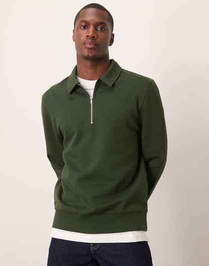 Standard Fit Quarter Zip Sweatshirt With Collar