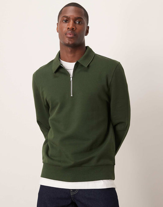 Standard Fit Quarter Zip Sweatshirt With Collar