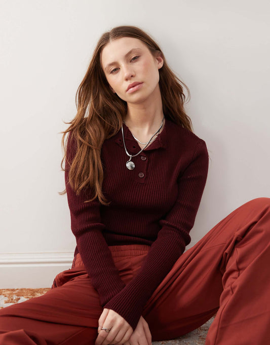 Knitted Rib Long Sleeve Henley