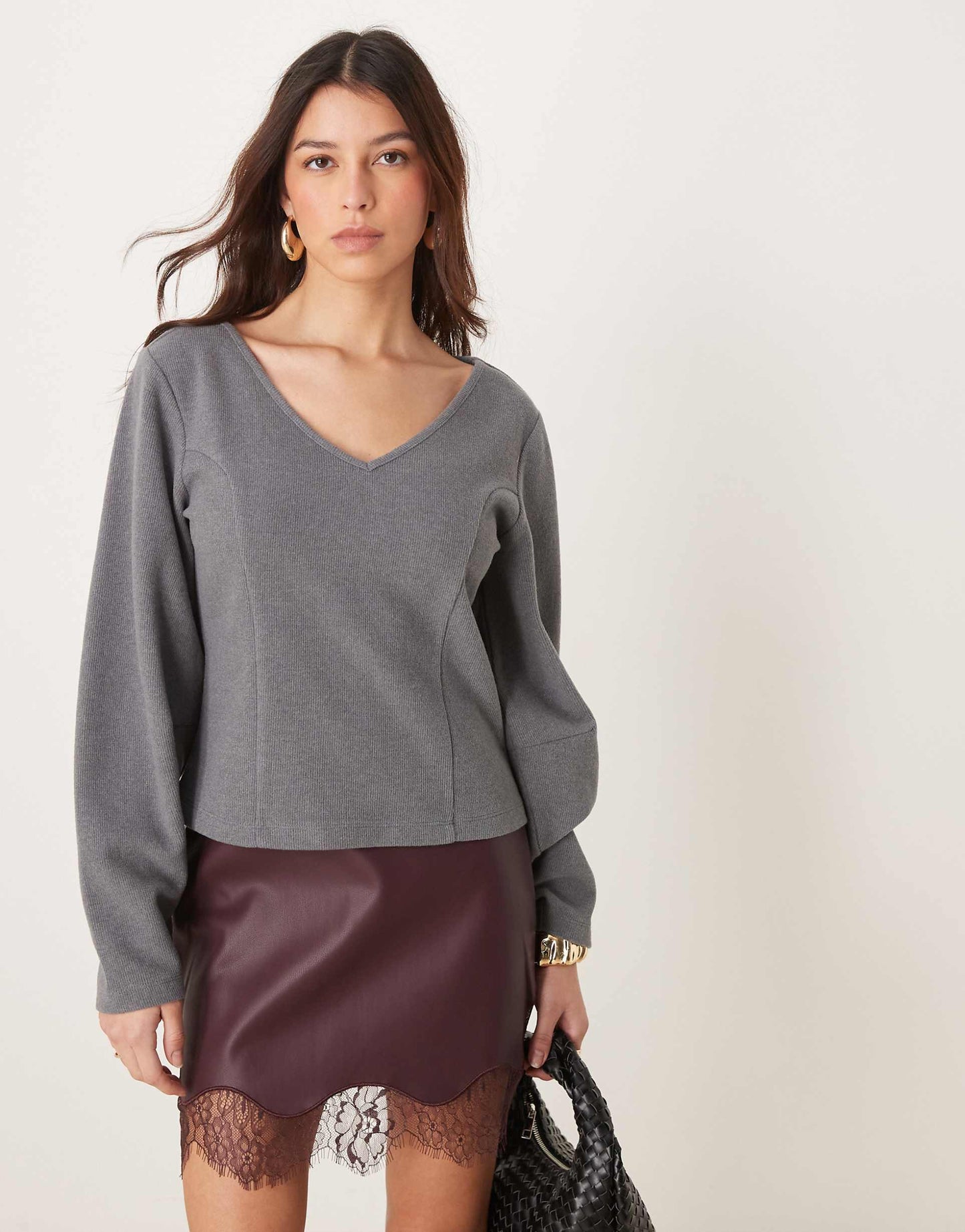Cocoon Brushed V Neck Top