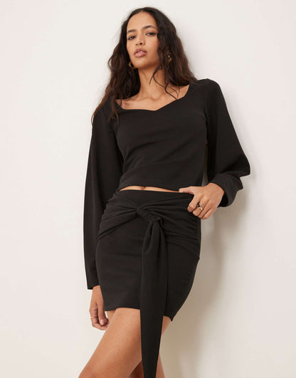 Draped Tie Waist Detail Mini Skirt Co Ord