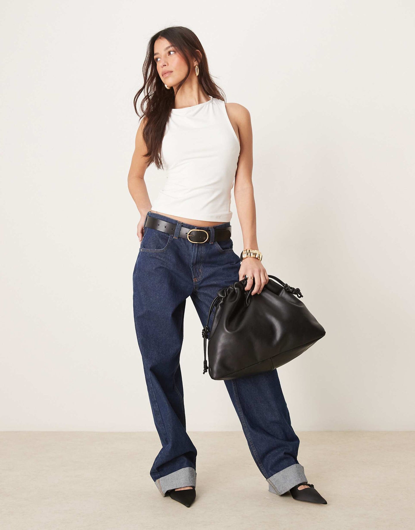 Polyamide Slash Neck Top With Back Drape Detail