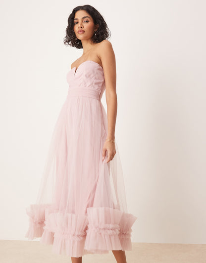 Corset Tulle Ruffle Hem Midaxi Dress