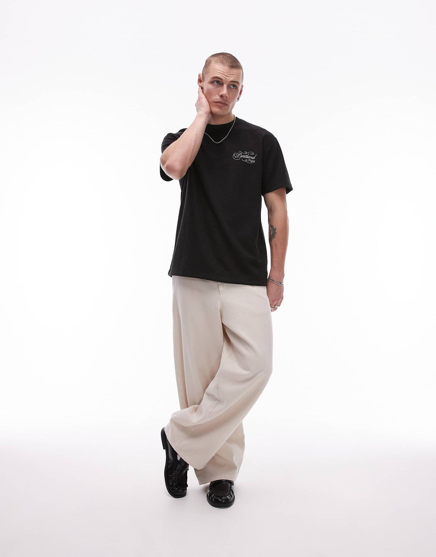 Oversized Fit Textured T-Shirt With Embroidery