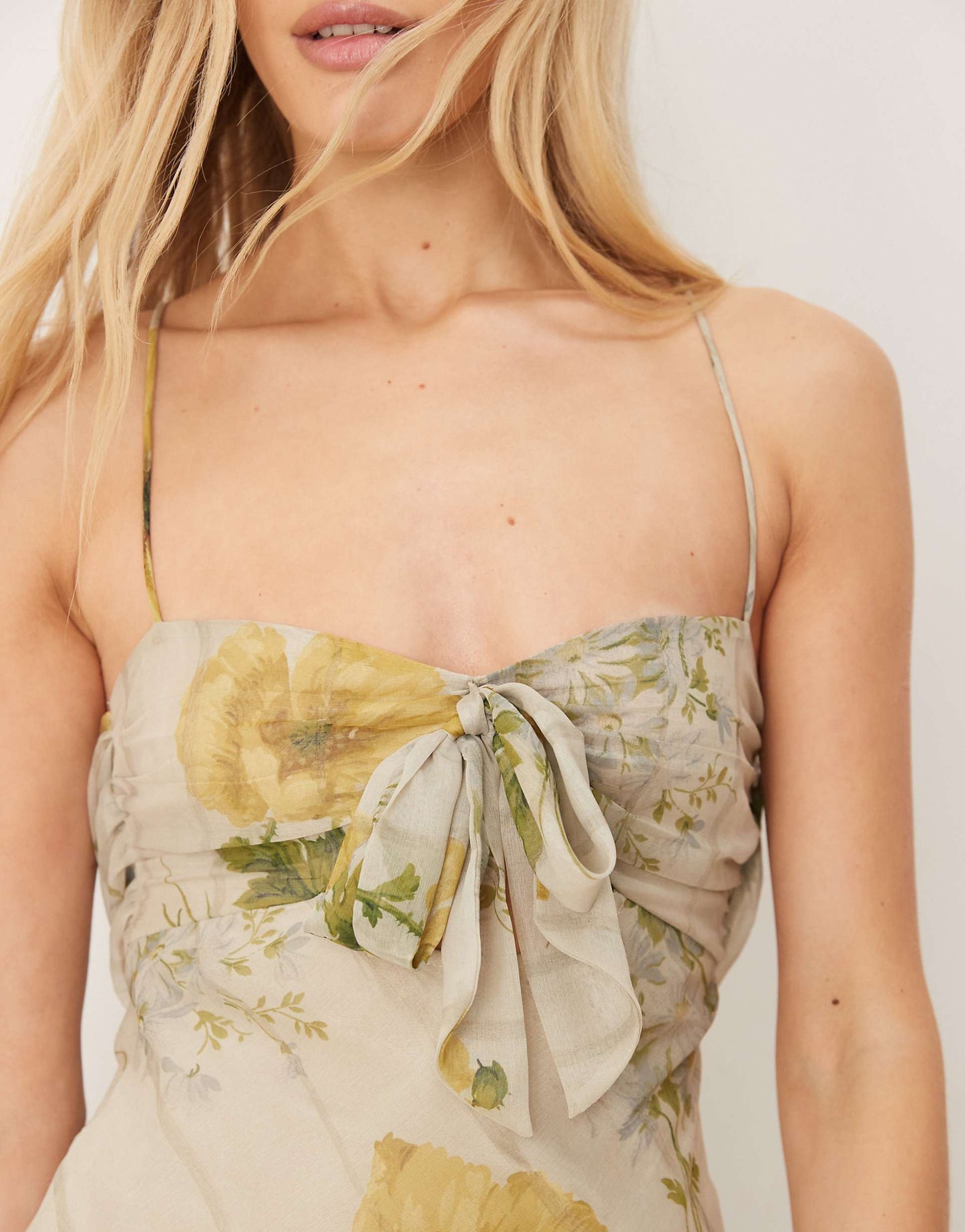 Satin Bust Bow Front Chiffon Maxi Dress