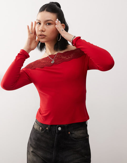 Bardot Lace Trim Top