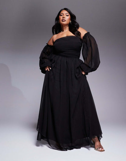 Plus Off Shoulder Balloon Sleeve Maxi Dress