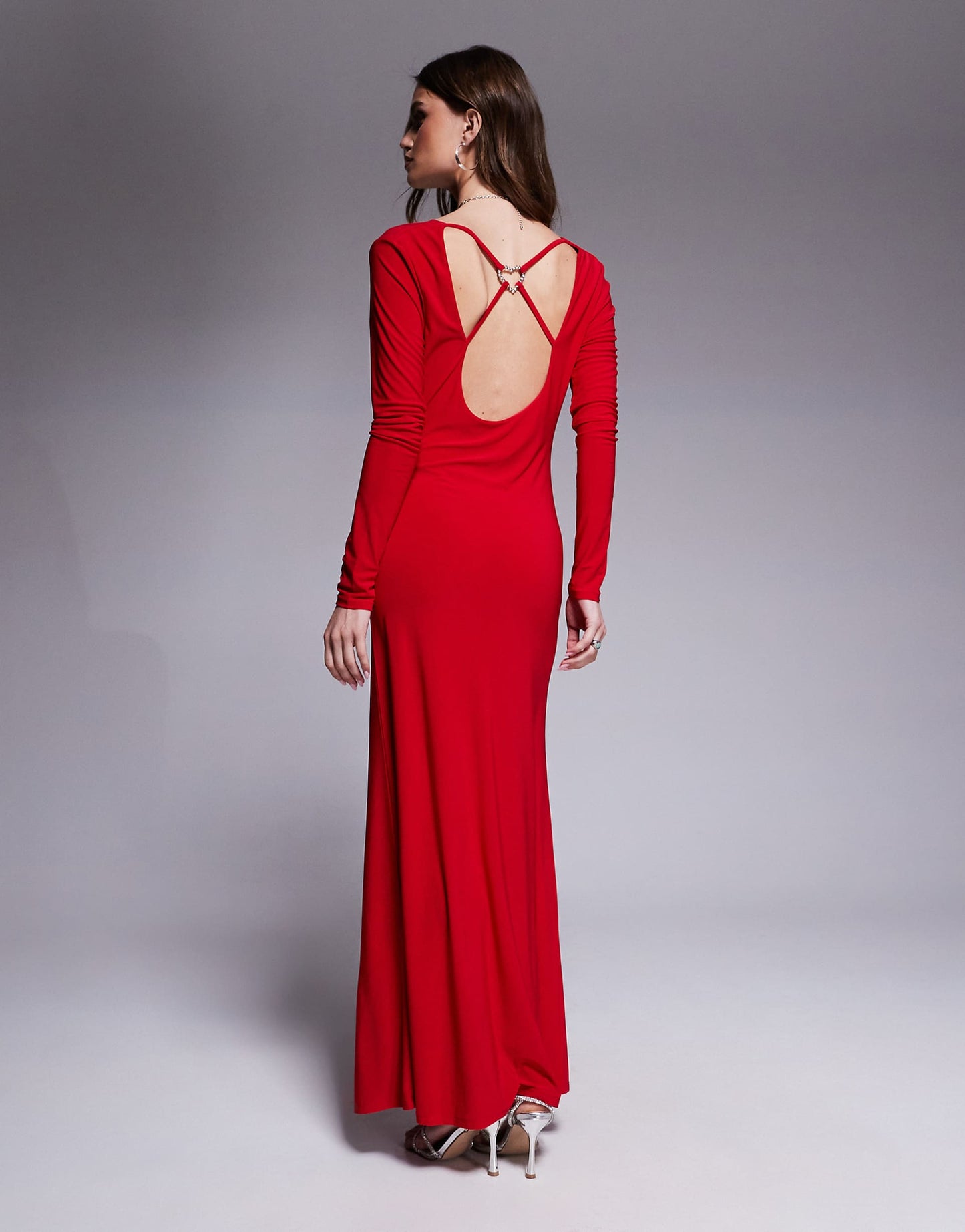 Long Sleeve Cowl Neck Maxi Dress With Diamante Heart Trim