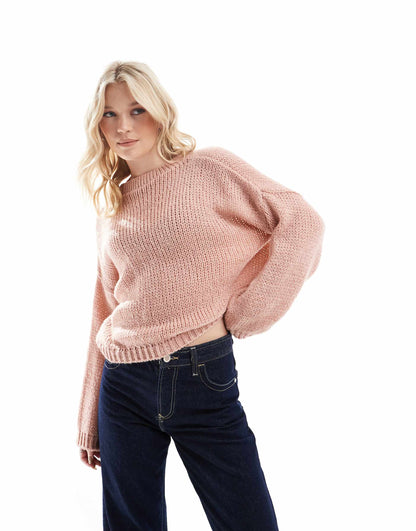 Knitted Crew Neck Jumper With Boxy Sleeve