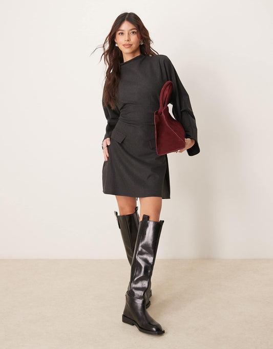 Funnel Neck Wide Sleeve Mini Dress