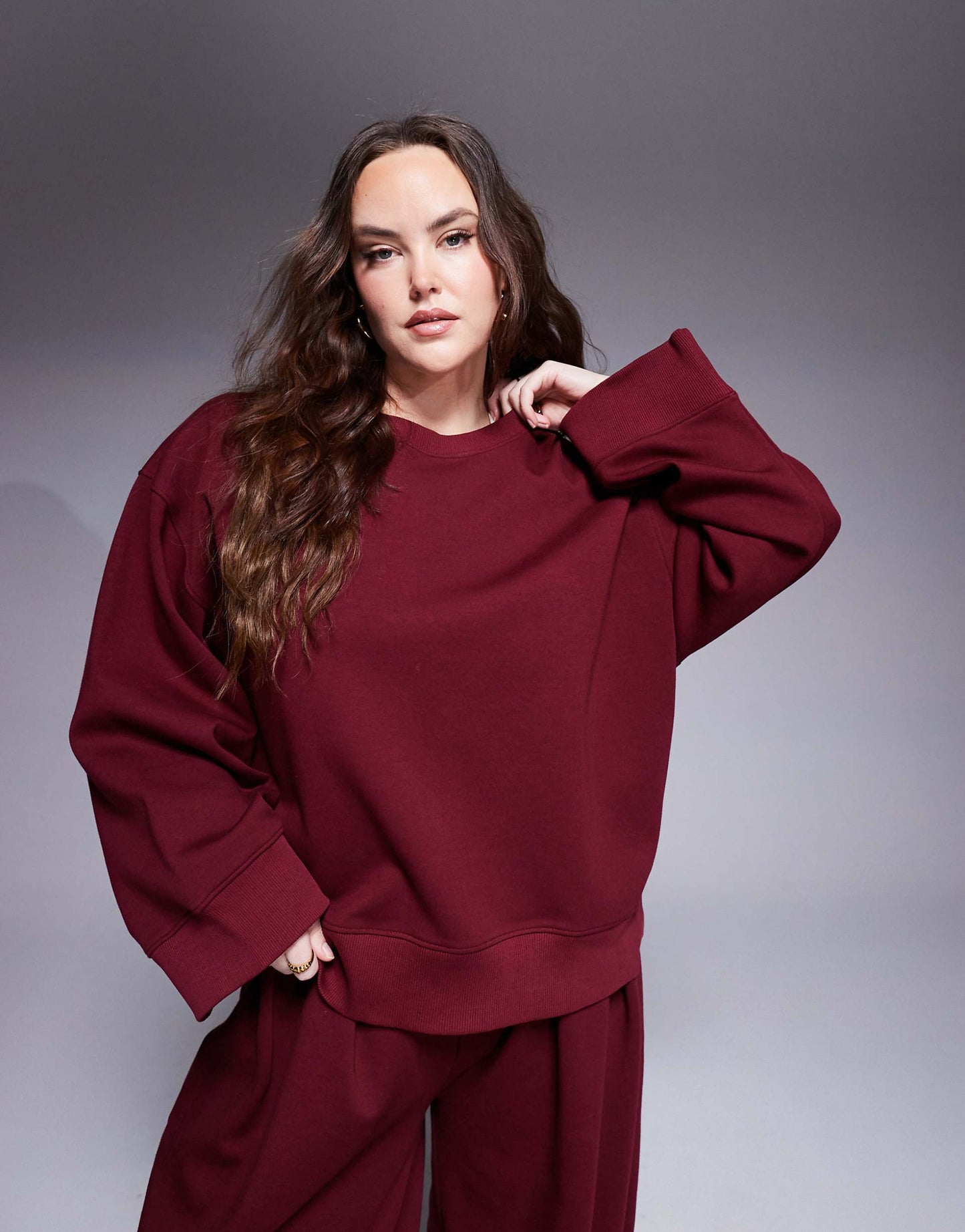 Curve Interlock Oversized Crew Neck Top