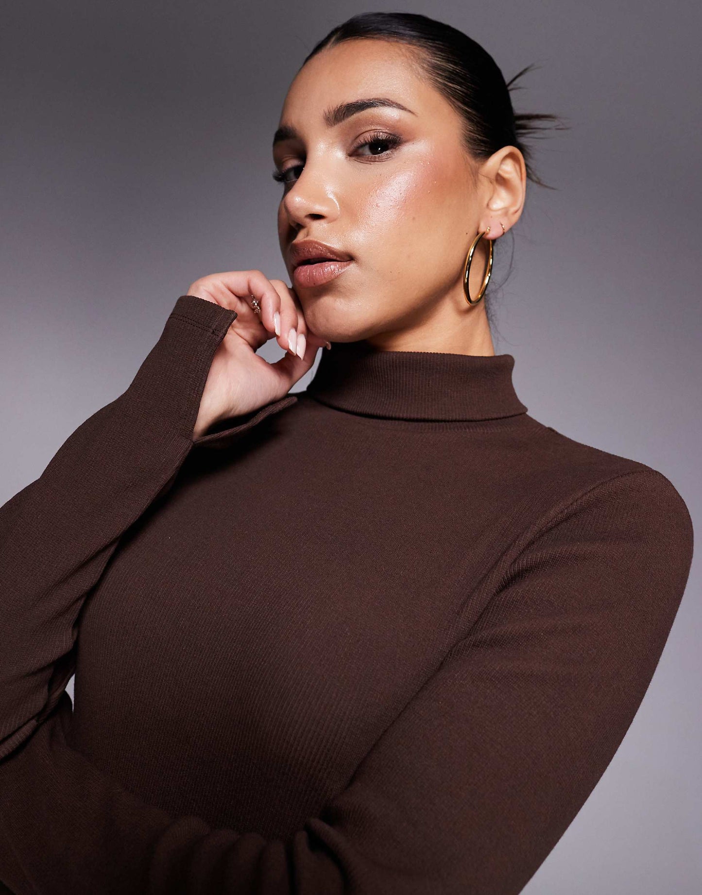 Ribbed Fitted Long Sleeve Turtle Neck Top
