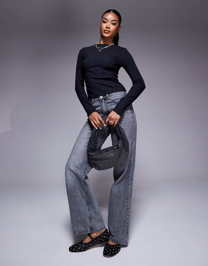 Ribbed Long Sleeve Under Bust Seam Detail Top