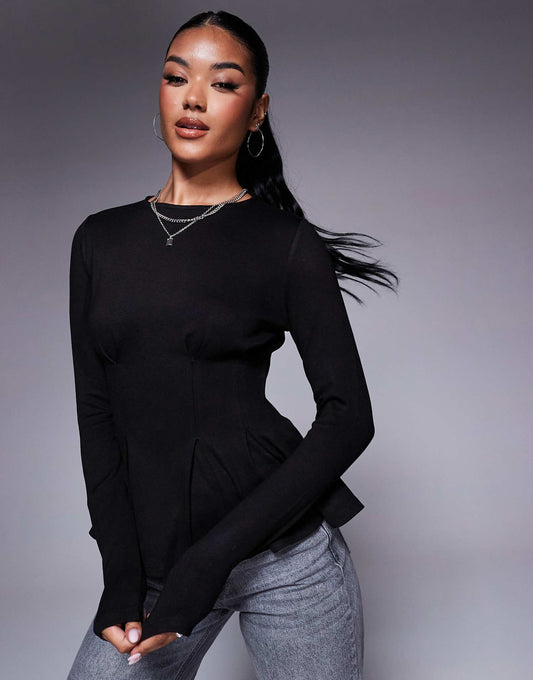 Ponte Dart Waist Detail Long Sleeve Top