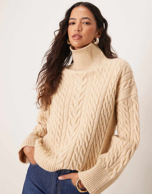 Knitted Cable Funnel Neck Jumper