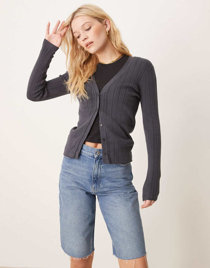 Jeans Ribbed Cardigan