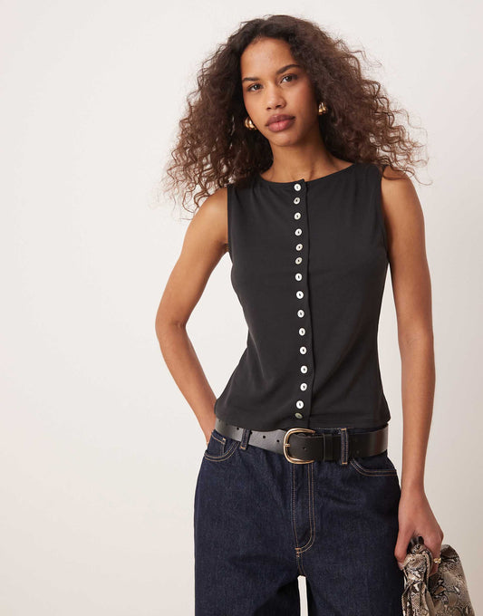 Sleeveless Modal Button Tank