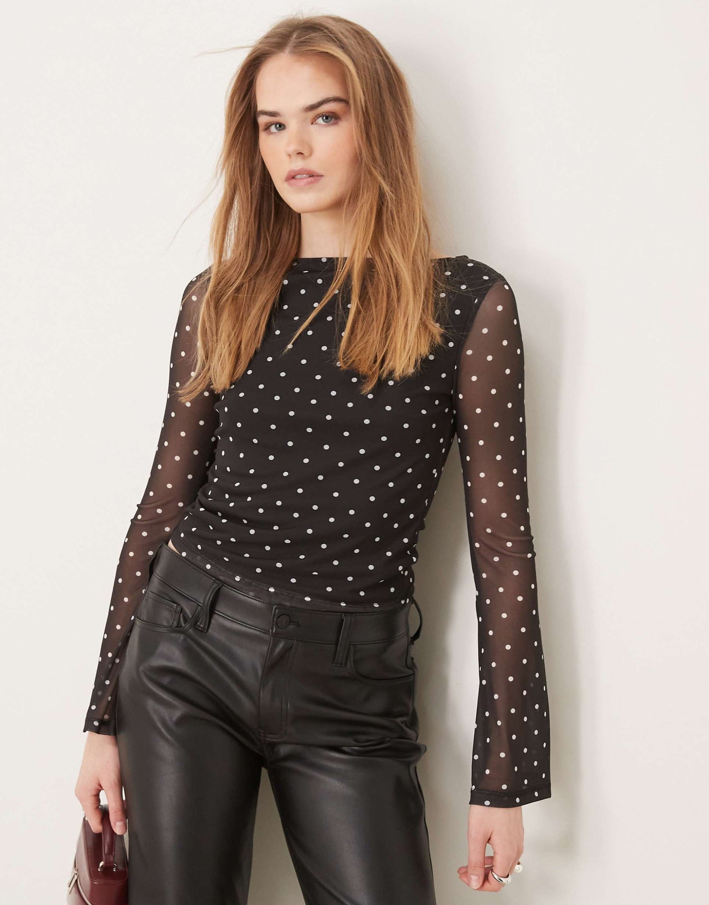 Polka Dot Sheer Mesh Angel Sleeve Top