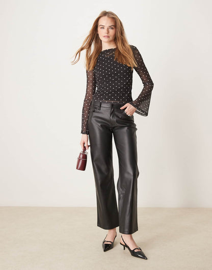 Polka Dot Sheer Mesh Angel Sleeve Top