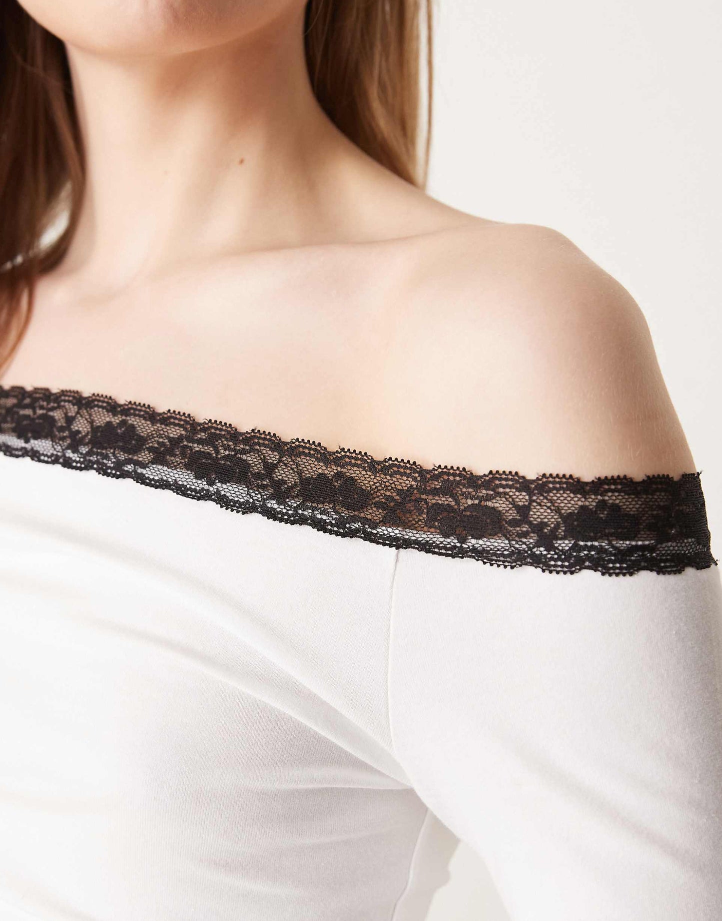 Lace Trim Bardot Asymmetric Top