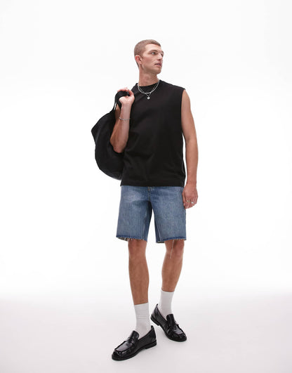 Denim Straight Leg Short With Raw Hem