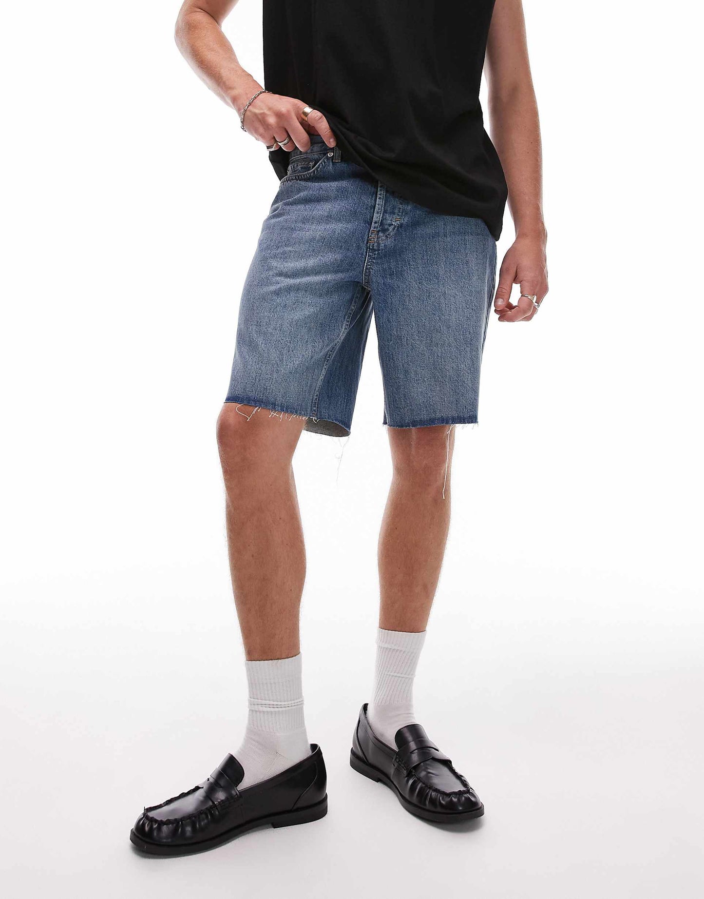 Denim Straight Leg Short With Raw Hem