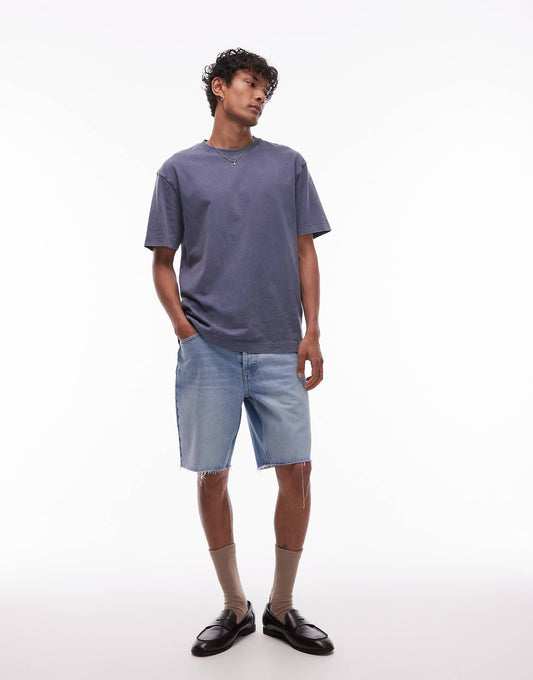 Denim Straight Leg Short With Raw Hem