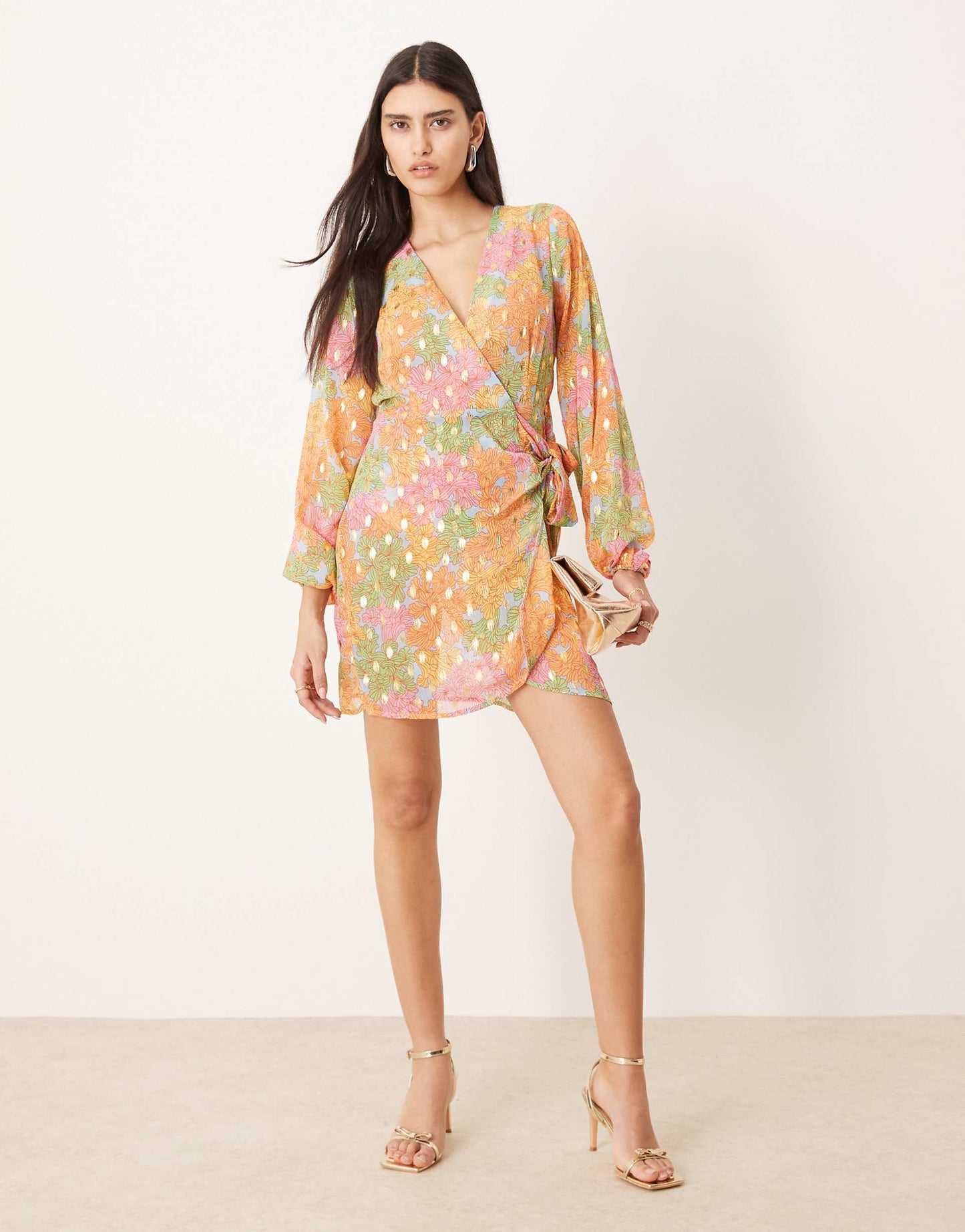 Metallic Wrap Mini Dress