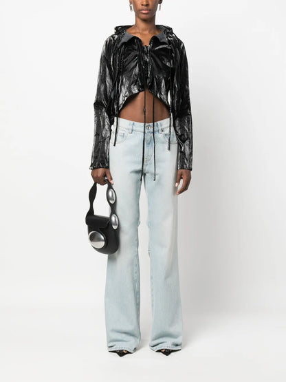 Crinkled-Effect Cropped Jacket