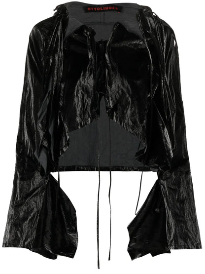 Crinkled-Effect Cropped Jacket