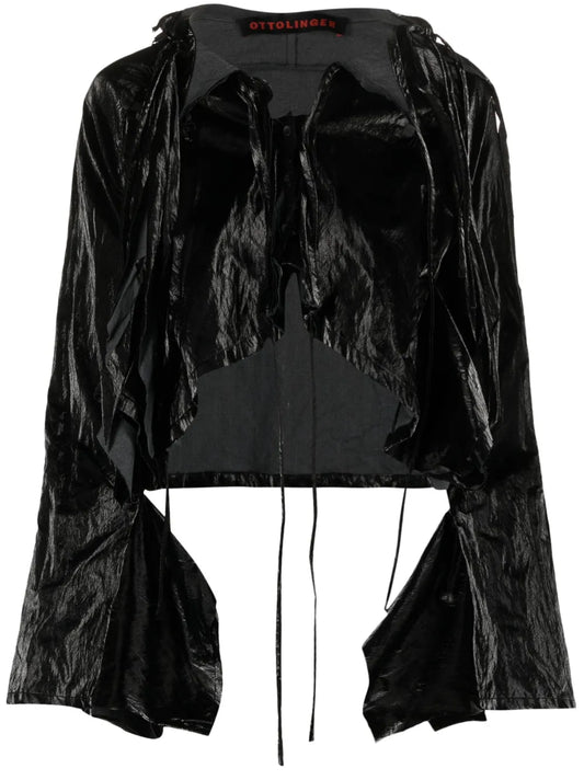 Crinkled-Effect Cropped Jacket