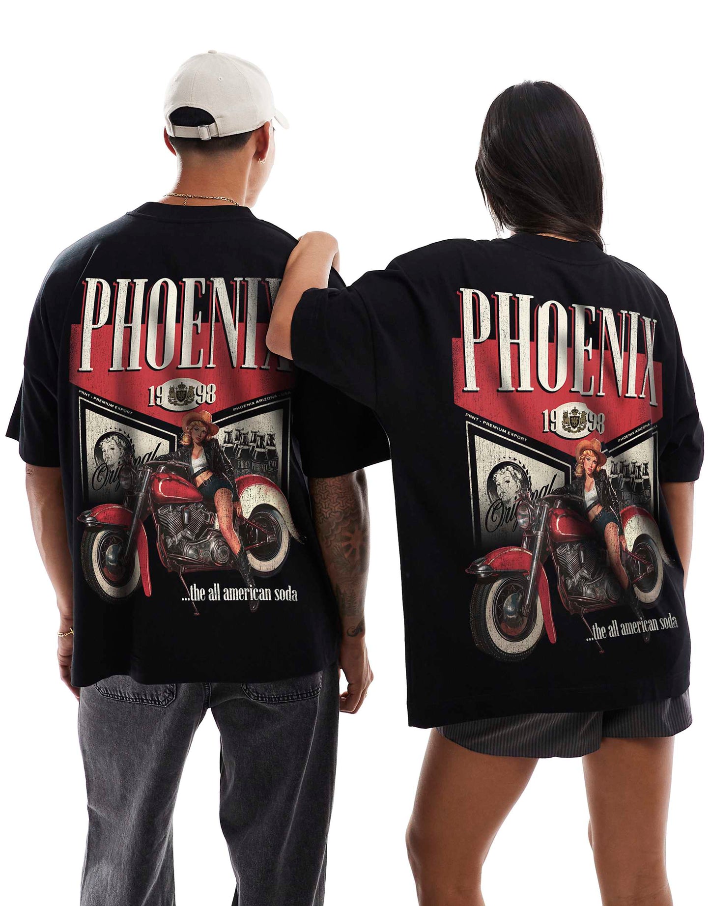 Phoenix Motors Front And Back Print Oversized T-Shirt