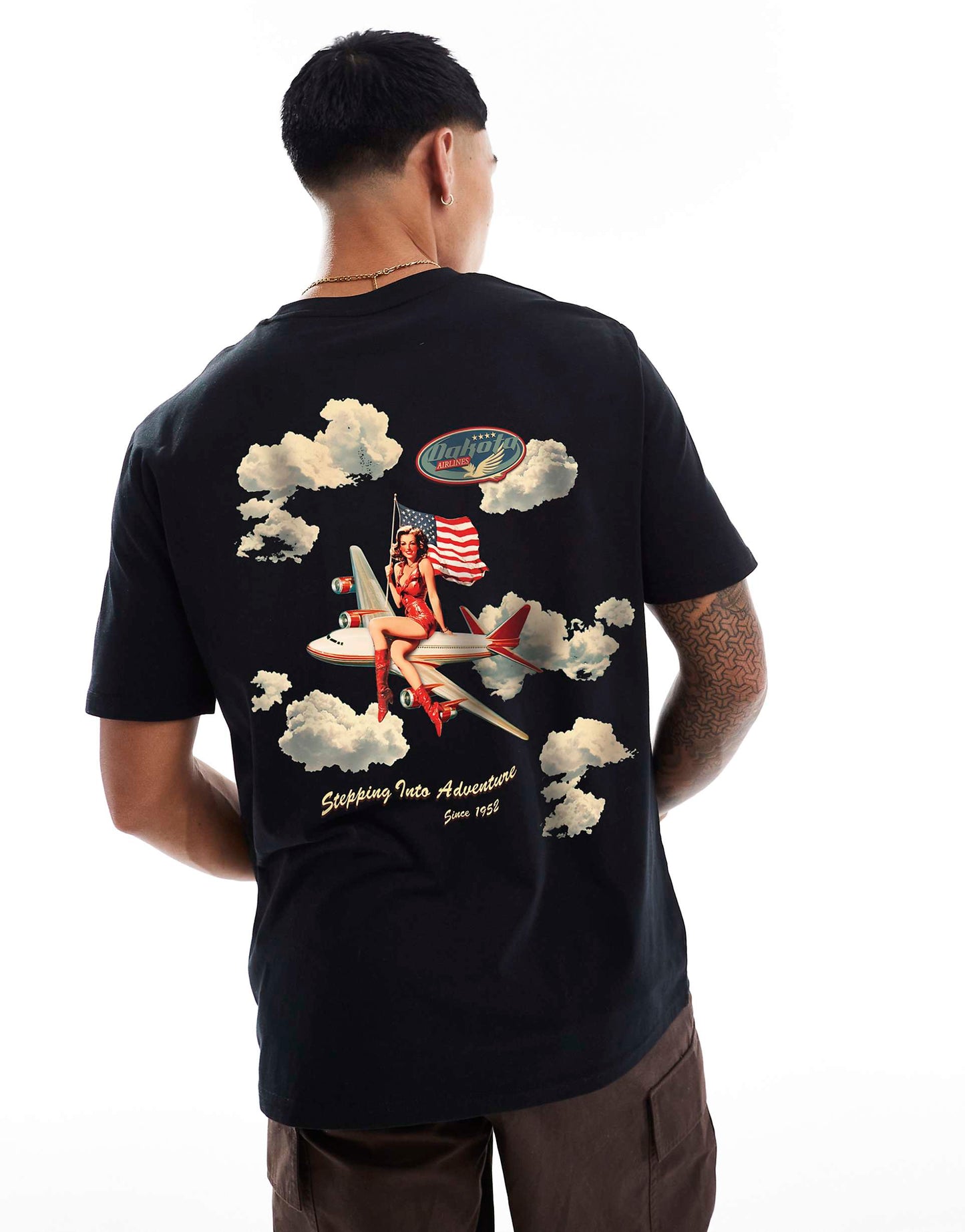 Dakota Airlines Front And Back Print Relaxed T-Shirt