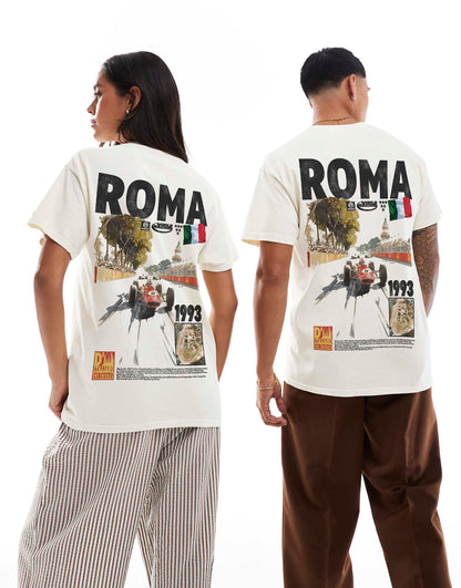 Roma Front And Back Print Washed T-Shirt